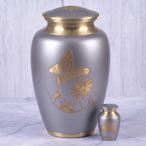 Urna Funeraria de Latón Azul y Plateado para Adultos, con Acabado Pulido y Diseño de Hojas, para Cenizas Humanas, Urna Conmemorativa para Entierro - Product Image 5