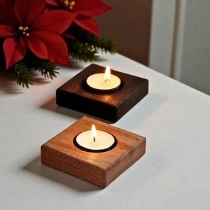 <b>Square</b> shape new wooden <b>candle</b> holder pair handmade indian crafted wholesale low price - Product Image 1