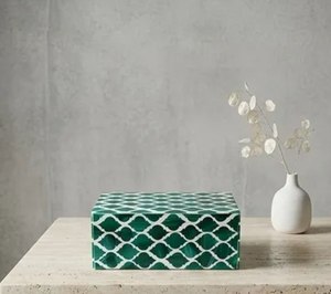 Elegant Style Jewelry <b>Box</b> With Green White Resin Geometric Pattern Design Rectangle Storage Case <b>for</b> Rings Earrings <b>Necklaces</b> - Product Image 2