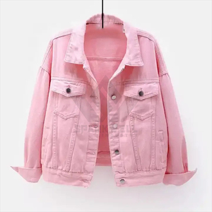 Custom Women's Light Wash Oversized <b>Denim</b> <b>Jacket</b> Button Front Long Sleeve Casual Jean <b>Jacket</b> with Flap Pockets Wholesale - Product Image 4