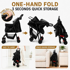 Poussette pliable pour chien avec 4 roues pour chiens et chats de petite et moyenne taille avec panier de rangement spacieux - Product Image 2