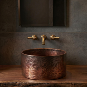 Hammered Copper <b>Round</b> Vessel Sink Contemporary Metal <b>Basin</b> for Washing Durable Countertop Sink - Product Image 4
