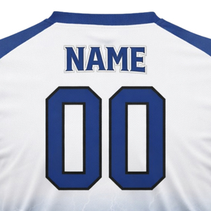 Maillot de baseball personnalisé pour hommes, sublimation, bleu et blanc, col en V, design éclair, uniforme d'équipe, respirant, prix abordable, OEM - Product Image 6