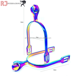 Espuelas Inglesas de Acero Inoxidable HORSE 2026, Multicolores, con Rodillo de Arcoíris, para Deportes Ecuestres Occidentales, RIAZ JAMAL INTERNATIONAL - Product Image 2