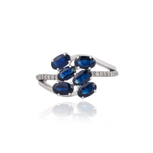 Anillo de Boda de Oro Blanco Sólido de 14K con Zafiro Azul Real y Diamantes, Diseño Moderno, Precio de Fábrica al por Mayor, Proveedor de Joyería - Product Image 1