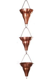 Chaîne de pluie en cuivre martelé texturé, alternative au gouttière de toit, pour un contrôle de l'eau extérieur de luxe - Product Image 6