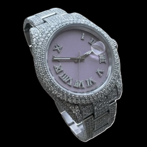 Reloj de Lujo de Edición Limitada de Calidad Estándar con Caja Cuadrada, Correa Plateada, Movimiento de Cuarzo, Diamante Moissanita y Esfera Rosa, Estilo Hip-Hop - Product Image 2