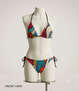 Conjunto de Bikini Halter con Estampado de Espirales Coloridos para Mujer, Parte Inferior con Lazos Laterales, Secado Rápido, Cordón Ajustable, Spandex, Poliéster, Traje de Baño Elástico - Product Image 2