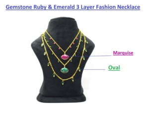 Collar con colgante de tres capas chapado en oro de 18k para mujer, con piedras de circonio rosa y verde, estilo bohemio, cadena de eslabones, joyería - Product Image 2