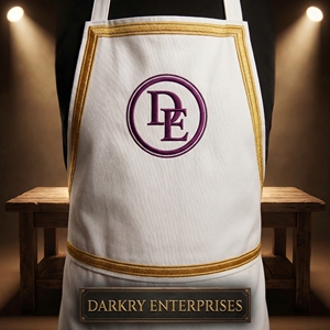 Delantal Masónico Personalizado para Maestro Masón, Tela de Algodón Blanca, Borde de Cinta Morada, Bordado Dorado, Compás Cuadrado, Insignia Masónica - Product Image 6