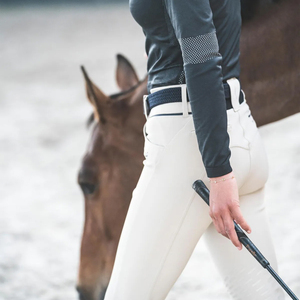 Pantalon d'équitation taille haute pour femme, couleur unie, coupe ajustée avec fermeture éclair et poches pour téléphone, gris - Product Image 6