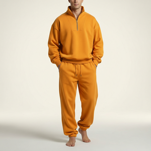 Unisex Cotton Tracksuit Orange Quarter Zip <b>Pullover</b> OEM Wholesale Manufacturer Customized Printing Activewear Tracksuit - Product Image 1