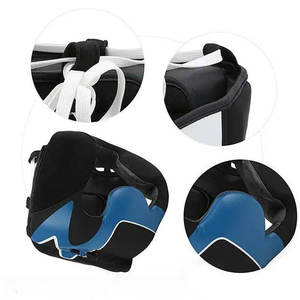 Casque de boxe bleu, blanc et violet en cuir, protection sportive pour adultes, unisexe, fermeture auto-agrippante, casques de boxe MMA - Product Image 3