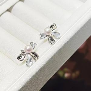 Boucles d'oreilles en perles d'eau douce de haute qualité, design papillon et fleur en argent, 6-7 pouces, collection Lac de Shanxia - Product Image 2