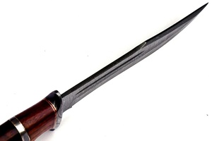 Couteau A&M Enterprises en acier Damas, lame fixe de 12 pouces, manche en bois de rose, étui en cuir, qualité industrielle, garantie 3 ans - Product Image 2