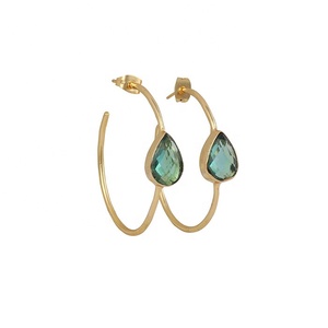 Hermoso pendiente de piedra preciosa de apatita, chapados en oro pendientes de aro, joyería de piedras preciosas de corte facetado, pendientes de uso diario, artículo de regalo para ella - Product Image 1