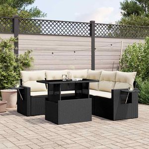 Conjunto de Sofá de Jardín de Ratán PE Negro con Elementos de Acero con Recubrimiento en Polvo y Vidrio Templado - Product Image 1