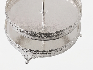 Support à gâteau à deux étages en argent élégant, présentoir à dessert en métal élégant pour les mariages, les fêtes, la décoration de la cuisine et de la table à manger - Product Image 3
