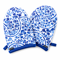 Ensemble de mini-mitaines de cuisine bleues à motifs floraux 12x14 cm |   Gants de cuisine en coton résistants à la chaleur, protège-plats pour la cuisson, la cuisine, le barbecue, l'utilisation au micro-ondes