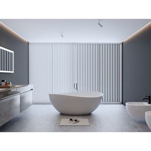 Bañera de superficie sólida independiente blanca mate de lujo de 63 \ ", desbordamiento de resina de piedra de ingeniería, desagüe emergente, baño contemporáneo - Product Image 4