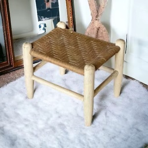 Rustic Bamboo <b>Stool</b> with Rattan Seat Handmade Minimalist Design Durable & Portable Home Ottoman Furniture Bony Inlay Console - Product Image 2