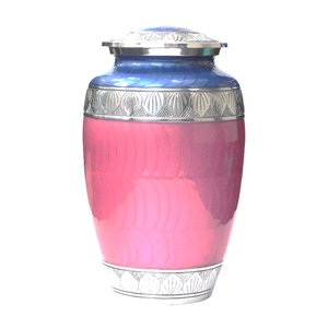 Urnes funéraires en aluminium pour adultes avec gravure, finition bleu étain et rose, fournitures funéraires en métal pour cendres humaines - Product Image 1