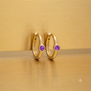 <b>Silver</b> <b>Huggie</b> Earrings With Amethyst Bezel Setting Classic Women's Jewelry Alloy Fashion Earrings - Product Image 3