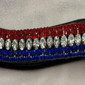 Design personnalisé fabriqué à la main noir anglais selle en cuir cheval front bande décorée avec 5 rangées de cristaux colorés diamante - Product Image 6