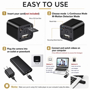 Chargeur USB avec prise américaine, caméra 1080P Full HD, enregistreur vidéo et audio avec carte Micro SD, enregistrement en boucle et enregistrement continu pendant le fonctionnement - Product Image 3