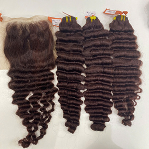 Extensions de cheveux humains vierges bruts vietnamiens 100% naturels, trame en dentelle, ondulation lâche profonde, brun, super double drawn, prix de gros - Product Image 2