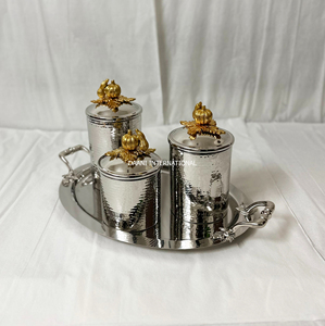 Ensemble de boîtes en acier inoxydable plaqué or avec couvercles étanches et plateau, design cylindrique martelé, pour cadeaux et rangement de thé en cuisine - Product Image 4