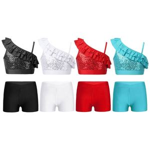 Fabricant de vêtements de danse pour filles de 6 à 14 ans, haut court avec short pour la danse, la gymnastique, les compétitions, les spectacles sur scène - Product Image 1