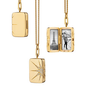 Colgante de Medallón Luna Chapado en Oro con Moissanita de Corte Brillante y Engaste de Bisel, Marco Rectangular para Foto, Estilo Hiphop, Joyería Unisex - Product Image 1