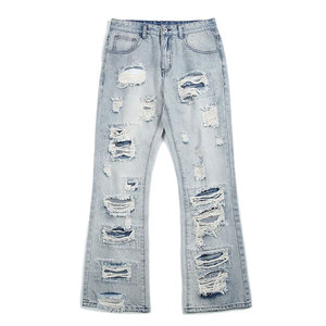 Premium Quality Slim Straight Fit Distressed <b>Jeans</b> <b>Soft</b> Stretch Fabric Washed Finish Casual Modern Style Pants - Product Image 1