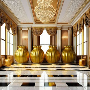 Centro de Mesa/Jarrón para Flores/Decoración de Mesa de Boda, Dorado, Forma Personalizada, Gigante, de Pie, Estilo Zen Asiático, Hecho a Mano con Fibra de Vidrio - Product Image 1