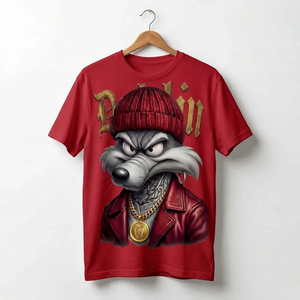 T-shirt blanc pour homme imprimé avec un motif de loup, manches courtes, col rond, style streetwear, jersey 100% coton, écologique, respirant - Product Image 4
