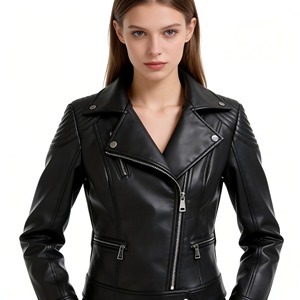 Premium Genuine <b>Leather</b> Motorcycle <b>Jacket</b> <b>Men</b> Slim Fit Classic Biker Style Zipper Closure Turn-Down Collar Autumn Wear For Women - Product Image 1