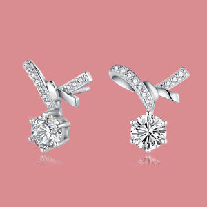 Pendientes de Diamantes Redondos Modernos para Mujer, Cultivados en Laboratorio, Certificados por IGI, Color D E F, Claridad VVS VS, Oro, Oro Rosa, Oro Blanco, Plata - Product Image 5