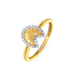 Bague en or jaune 10K et 12K avec diamant rond de 0,12 ct, design inspiré de la nature, feuille dorée et halo de diamants, pour femme - Product Image 1