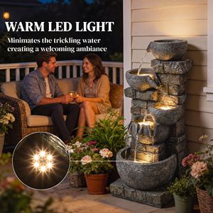 Fontana d'Acqua Moderna da Esterno a 5 Livelli, Alta 80 cm, con Luci LED e Cascata d'Acqua per Giardino, Patio, Villa, Decorazione Casa Grigia - Product Image 4