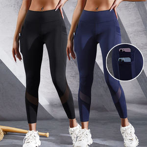 Wholesale High Waist <b>Mesh</b> Yoga Fitness Leggings with 2 Pockets Breathable Skinny Women Workout <b>Pants</b> Spandex Polyester Solid Gym - Product Image 1