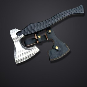 Hand Forged Carbon Steel Viking Style Bearded <b>Axe</b> <b>Wood</b> Handle Leather Sheath Industrial Grade Custom OEM Hatchet for Woodworking - Product Image 3