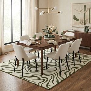 Tapis en laine fait main tufté à motifs abstraits vertes, motif contour moderne ivoire, sur mesure, pour décoration intérieure – Approvisionnement direct usine - Product Image 6