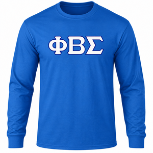 Phi Beta Sigma Blue <b>Long</b> <b>Sleeve</b> Tee <b>Shirt</b> with <b>White</b> Blue Greek Letter Front Print O Neck Casual Pullover Unisex Greek - Product Image 3