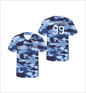 Custom Blue Gray Camo Baseball Jersey Moisture Wicking Sublimated Team Uniform Button Up <b>Athletic</b> Sports Shirt OEM ODM - Product Image 1