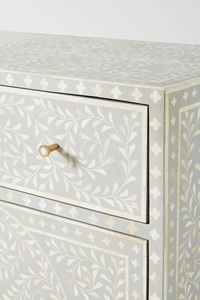 Modern Bone Inlay <b>Chest</b> of Drawers Handmade Wooden Cabinet with Floral Pattern - Product Image 4