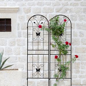 Set di 2 tralicci da giardino in metallo neri antiruggine da 180 cm x 50 cm per piante rampicanti, supporto per fiori da esterno - Product Image 6