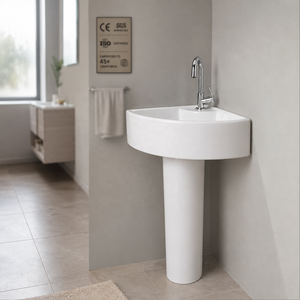 Évier sur pied chromé, forme triangulaire, robinet monotrou, design minimaliste, égouttoir, facile à nettoyer, garantie 5 ans - Product Image 3