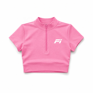 Women's Half Zip Crop Top Short Sleeve Slim Fit <b>Stretch</b> Active Casual Fashion Shirt Soft Fabric Custom Logo Tee women's shirt - Product Image 4