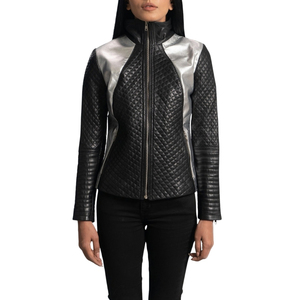 Chaqueta de Motociclista de Cuero Genuino Negro para Mujer, Chaqueta de Motociclista Acolchada con Cierre y Cuello Alto - Product Image 5